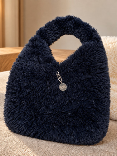 Borsa finta pelliccia blu - pelliccia,